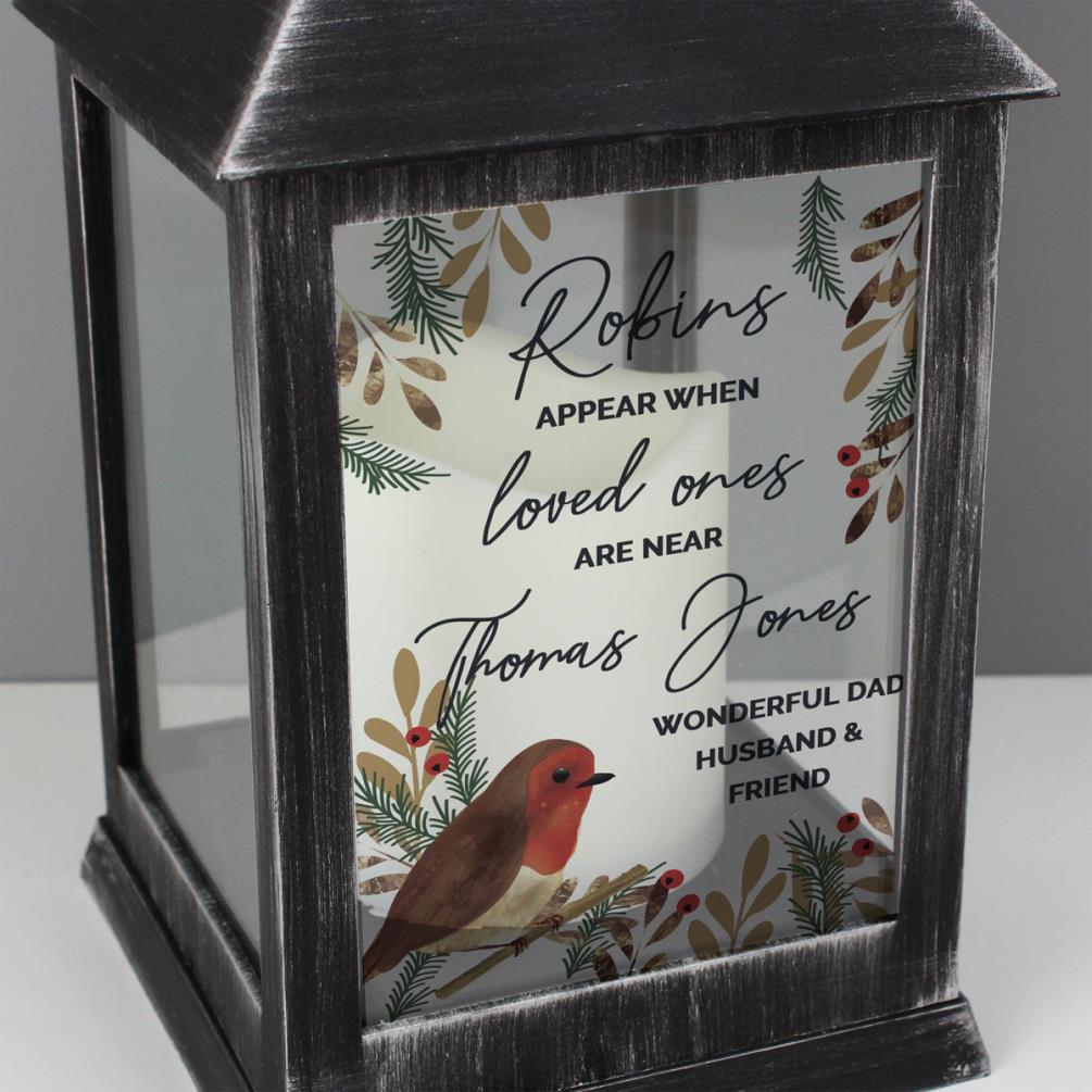 Personalised Robins Appear Memorial Black Lantern Extra Image 3